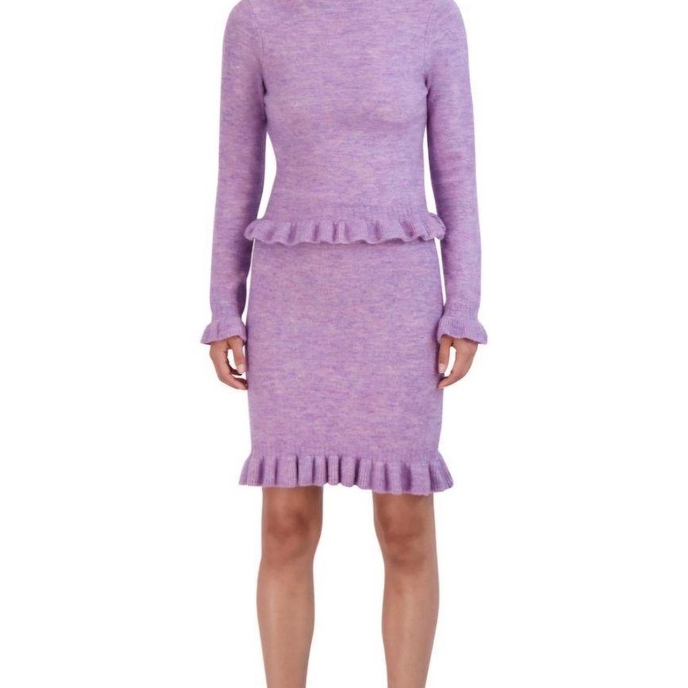BCBG Paris Lavender Frost Knee Length Sweater Skirt with Ruffle Hem Sz XL